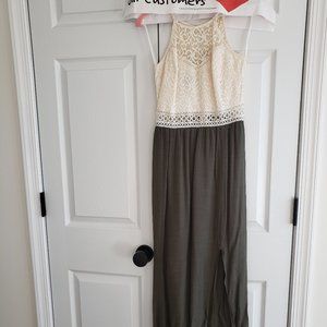 Cream and Olive green Maxi dress
